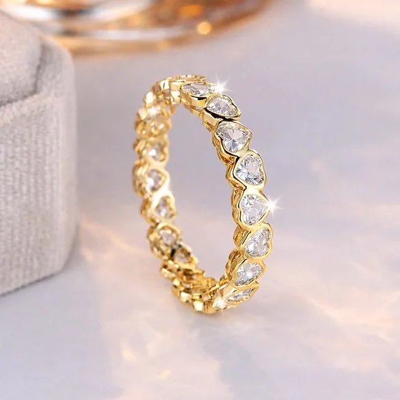 New Gold Plated Heart Eternity Ring - Picture 2 of 4
